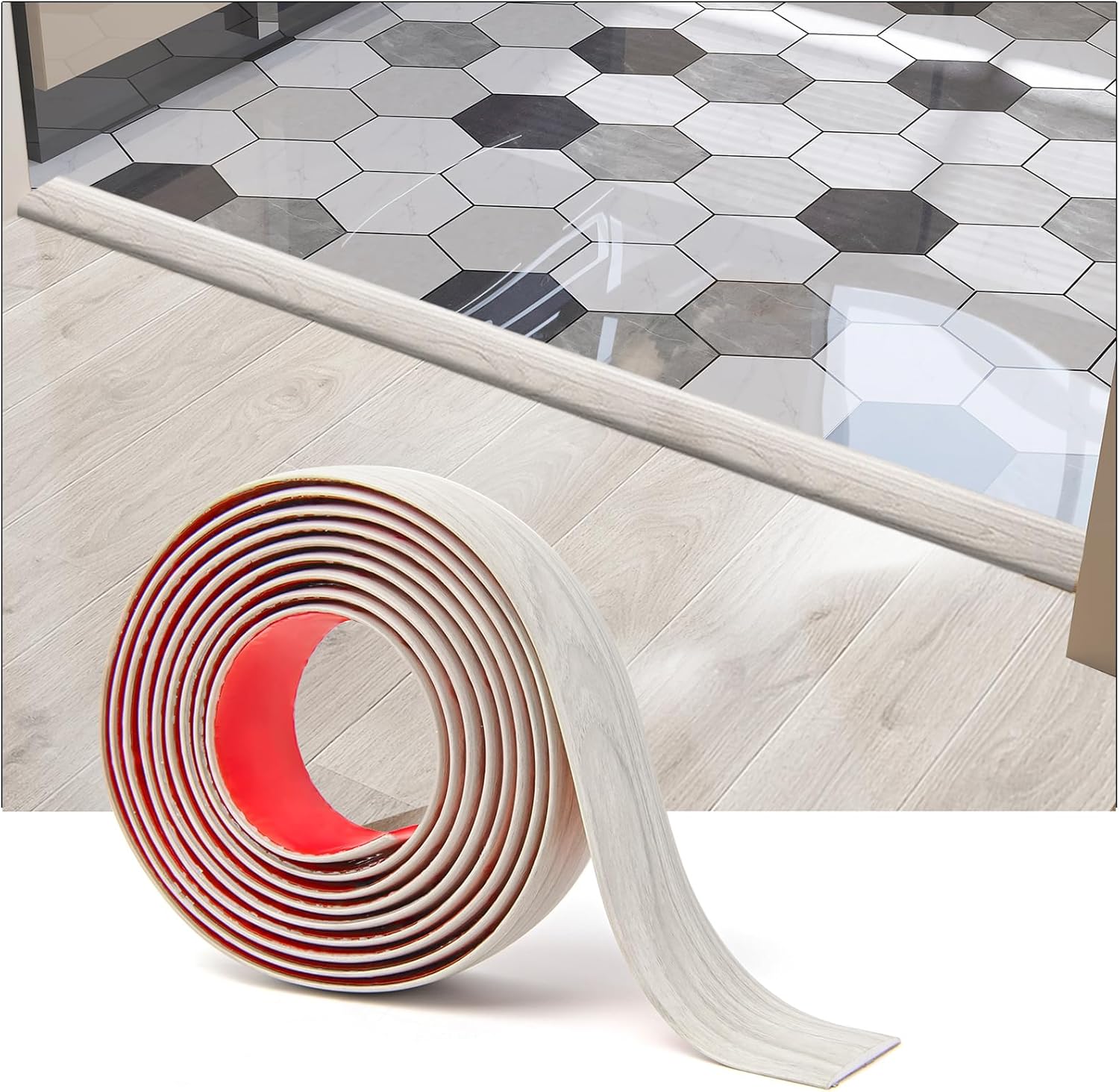 Selbstklebende Vinyl-übergangsleiste Für Bodenbeläge, Zur Trennung Von Teppich- Und Fliesenübergängen, 304 X 4 Cm, Weiß Getüncht