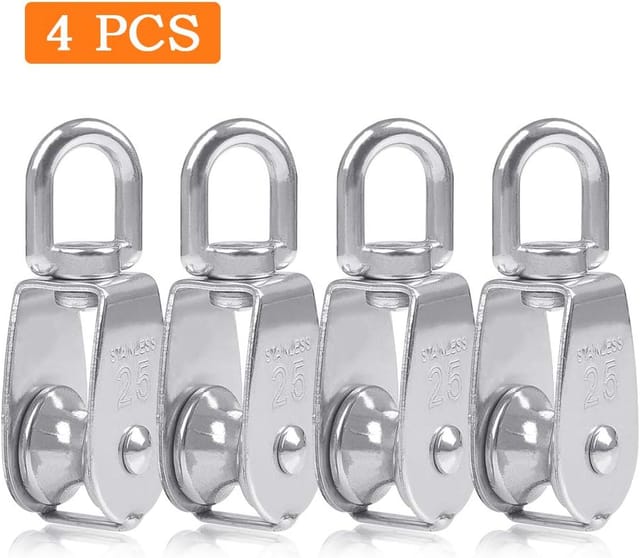 Vtizikl 4pcs Blocs Monobloc De 25 Mm En Acier Inoxydable Argenté 304, Grue Monobloc Pour Poulie M25 À Crochet À Une Poulie Charge De Papier Pivotante 150 Kg