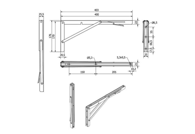 1 Paar Schwerlast-Klappkonsolen 400 x 175 mm weiß Tragkraft bis 150 kg