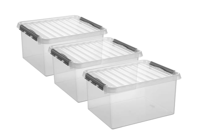 3 Stück Aufbewahrungsbox Q-Line 62L transparent mit Deckel Kunststoffbox 3er Set