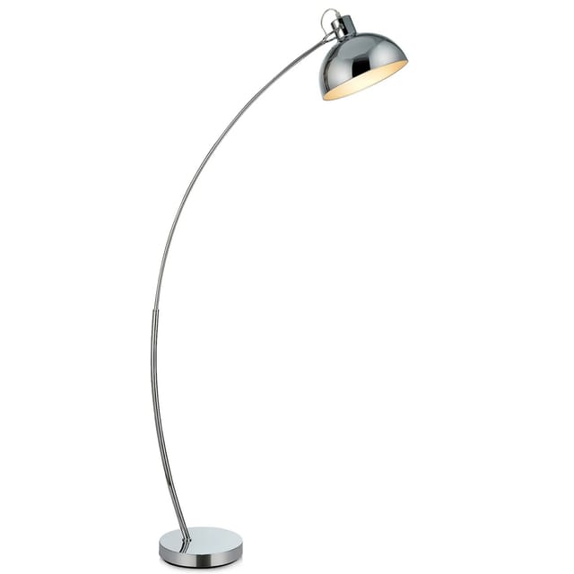 Arco Gebogene Gewölbte Steh-Stehlampe mit Glockenschirm, Moderne Beleuchtung in Chrom für Wohnzimmer, Schlafzimmer oder Esszimmer - Teamson Home