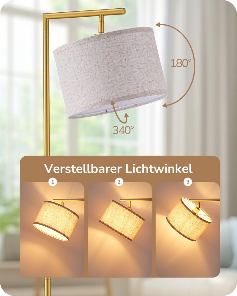 Edishine Stehlampe Wohnzimmer Gold, Bogenlampe Mit Verstellem Leinen Lampenschirm, Leselampe Mit E27 Led Leuchtmittel Und Fußschalter, 160cm Standleuchte Für Schlafzimmer, Kinderzimmer, Büro