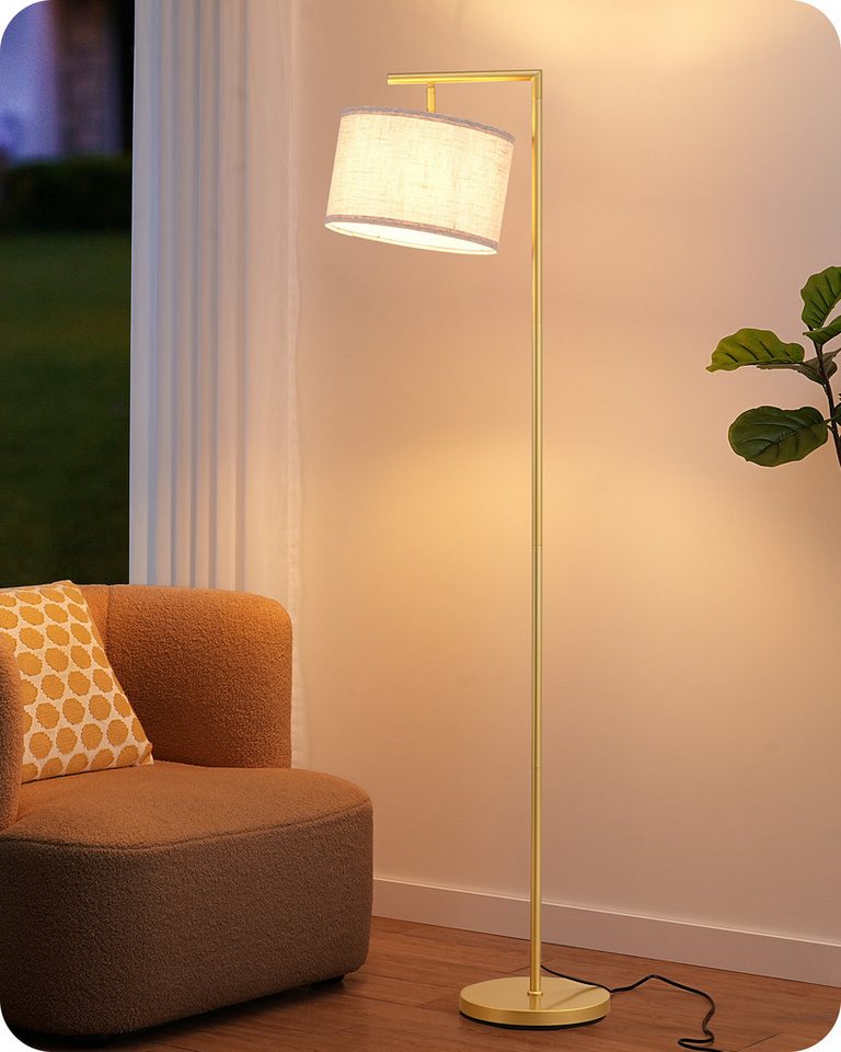 Edishine Stehlampe Wohnzimmer Gold, Bogenlampe Mit Verstellem Leinen Lampenschirm, Leselampe Mit E27 Led Leuchtmittel Und Fußschalter, 160cm Standleuchte Für Schlafzimmer, Kinderzimmer, Büro Bild 3