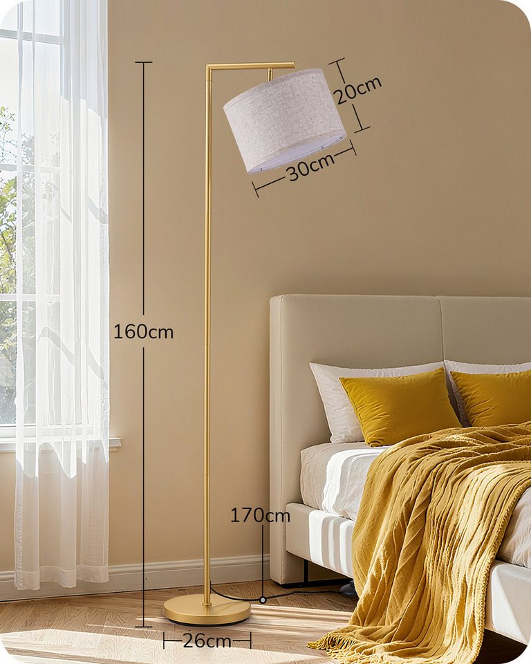 Edishine Stehlampe Wohnzimmer Gold, Bogenlampe Mit Verstellem Leinen Lampenschirm, Leselampe Mit E27 Led Leuchtmittel Und Fußschalter, 160cm Standleuchte Für Schlafzimmer, Kinderzimmer, Büro Bild 4