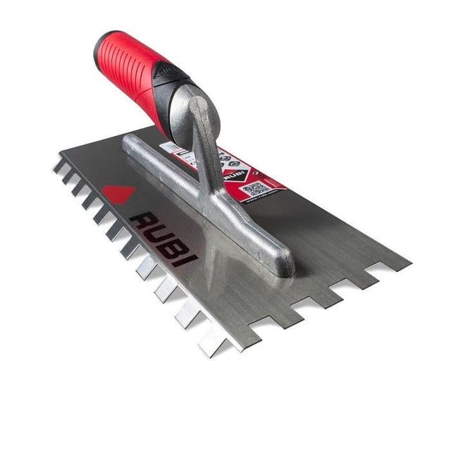 Kamm mit Stahlkleber 28 cm – Geneigte Zähne 10x10 cm – Griff Rubiflex – Rubi