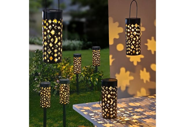 Led Solar Gartenleuchte 3-in-1 schwarz - 2er Set / 18 x 7,5 cm - Outdoor Deko Hängelampe Tischlampe Gartenstecker für Außen