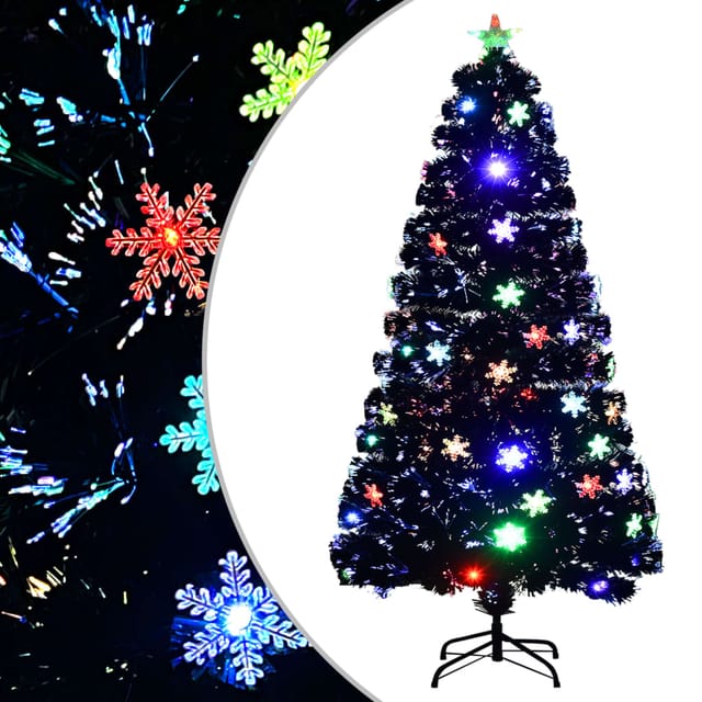 Weihnachtsbaum mit LED-Schneeflocken Schwarz 120 cm Fiberoptik vidaXL