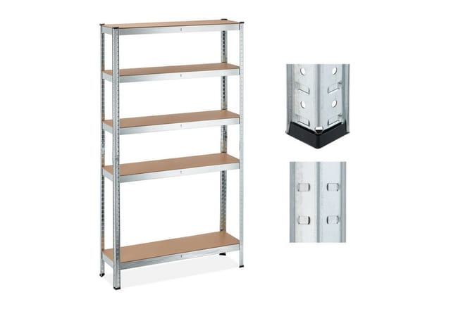 Schwerlastregal, 5 Ebenen, hbt 180x100x30 cm, 1250 kg Tragkraft, Lagerregal für Keller, Garage, Metall, silber - Relaxdays