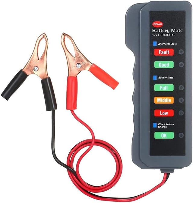 Ersandy - 12-V-Autobatterie-Lichtmaschinentester, LED-Digital-Batteriezustands-Lichtmaschinen-Lastanalysator mit LED-Kupferclip für Auto und Motorrad