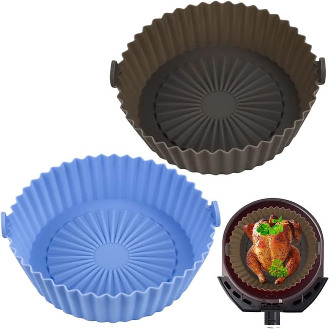 Ersandy - 2 Stück Silikonkorb-Fritteusen-Zubehör, wiederverwendbarer Silikonkorb 16 x 14 cm für Airfryer, Mikrowelle, Kuchenform, Dampfgarer usw.