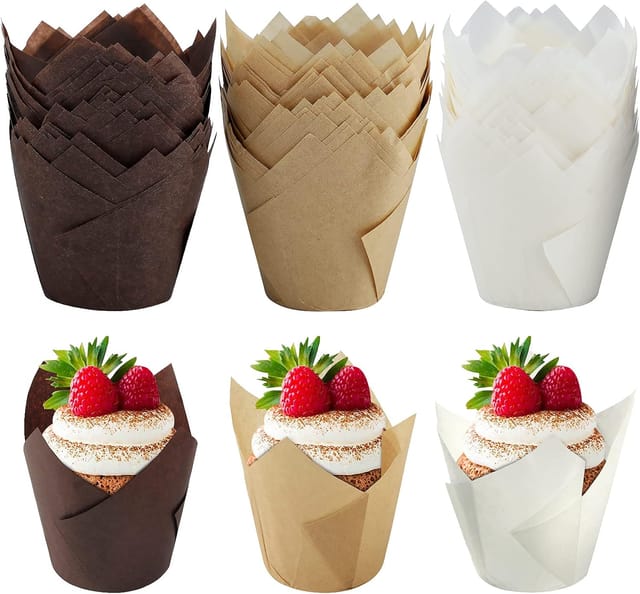 Ersandy - 150 Stück Muffinförmchen, Backpapier, Tulpenform, Backpapierförmchen, Cupcakes und Muffins für Hochzeit, Party, Geburtstag, 5 cm