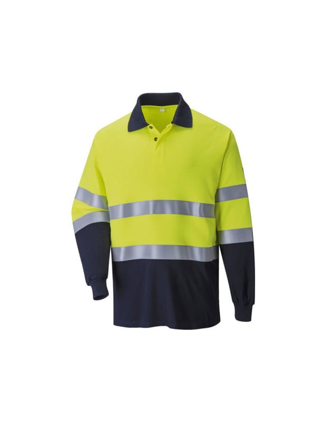 Antistatisches, feuerhemmendes Poloshirt in zweifarbig Farbe: Gelb/Navy, Größe XL - Portwest