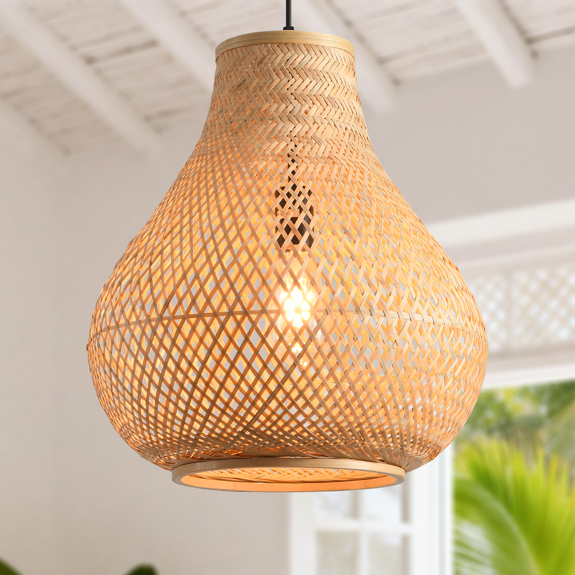 Parrot Uncle Pendelleuchte Ø38 Cm, Boho Bambus Hängelampe Mit Handgeflochtenem Lampenschirm, E27 Höhenverstellbar Für Schlafzimmer Esszimmer Wohnzimmer