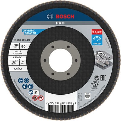 Bosch - Accessories 2608605452 X571 Fächerschleifscheibe Durchmesser 115 mm Bohrungs-Ø 22.33 mm Stahl