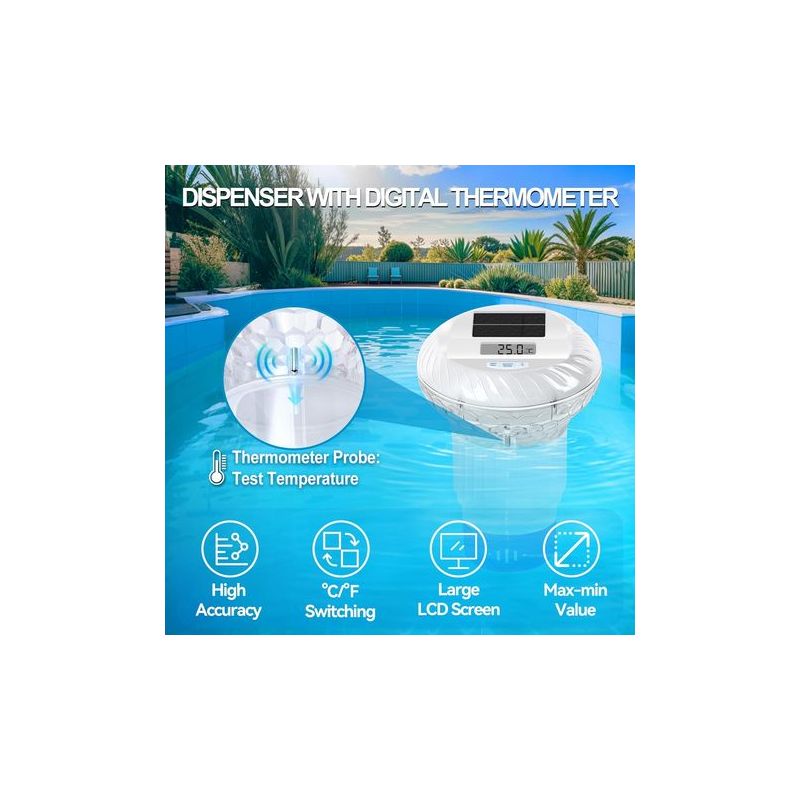 Schwimmender Chlorspender Mit Thermometer, Digitalanzeige, Solar-poolbeleuchtung, Tastensteuerung Und Einstellbarer Dosierpumpe