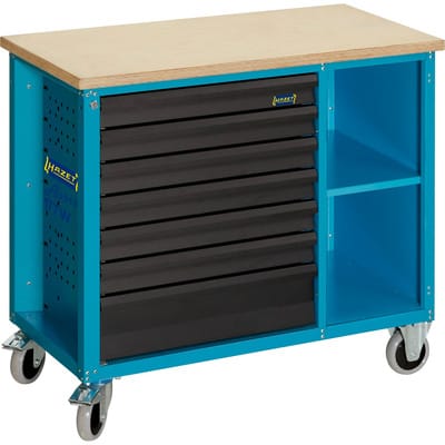 Fahrbare Werkbank, Schubladen, flach: 6 x 79 x 527 x 348 mm, Schubladen, hoch: 1 x 164 x 527 x 348 mm - Hazet
