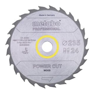 Kreissägeblatt Holz Power Cut 235x30 mm 24 wz 20° hw/ct Handkreissägen - Metabo