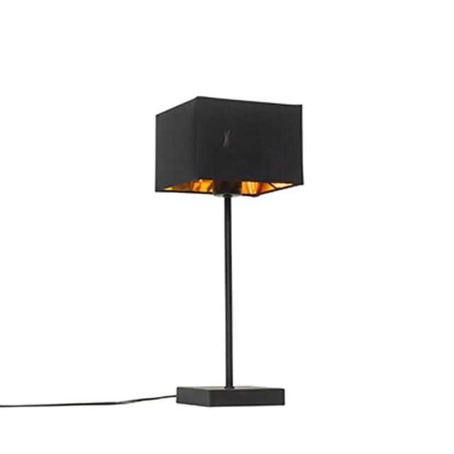 Moderne Tischlampe schwarzer Stoffschirm schwarz mit Gold - vt 1
