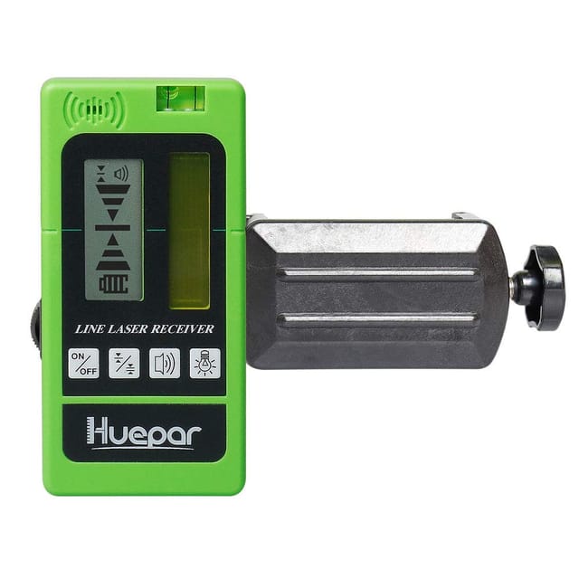 Huepar - LR-5RG Laserdetektor für grüne/rote Impulslinienlaser, digitale Anzeige beidseitig beleuchtet, 50–60 m Reichweite, kompatibel mit 5:5 Lasern