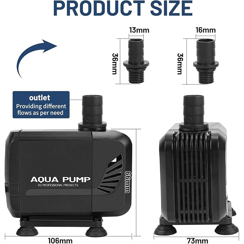 Teichpumpe, 1500 L/h Wasserpumpe, 15 W, Ultraleise Amphibien-aquarienpumpe Mit 2 X 13 Mm/16 Mm Düsen