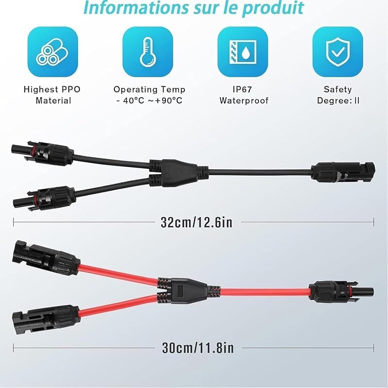 Solarmodulkabel, 6 Mm² Solarkabel, Mc4-stecker (1 Auf 2 Abzweige), Y-verbinder, Solarmodule, Rot Und Schwarz, Mc4-kabel, Ecoflow-solarmodul