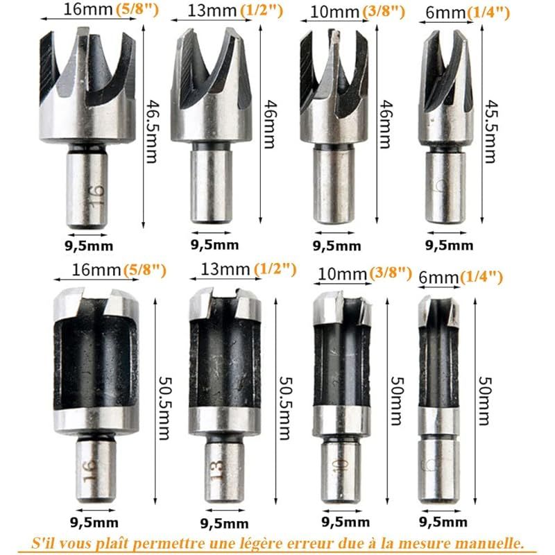 8-teiliges Set Holzdübelbohrer, Holzdübelbohrer Aus Kohlenstoffstahl, Klauenbohrer, Schneidwerkzeug, Holzdübelschneider, Bohrer 6 Mm/10 Mm/13 Mm/16 Mm