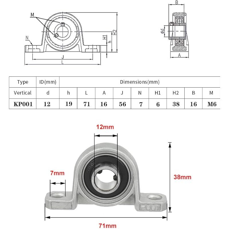 Kp001 Satz Mit 4 Zinklegierungs-kugellagern (12 Mm) Mit Selbstausrichtender Vertikaler Bohrung Für Achsen, Wellen Und Maschinen, 3d-druckerzubehör