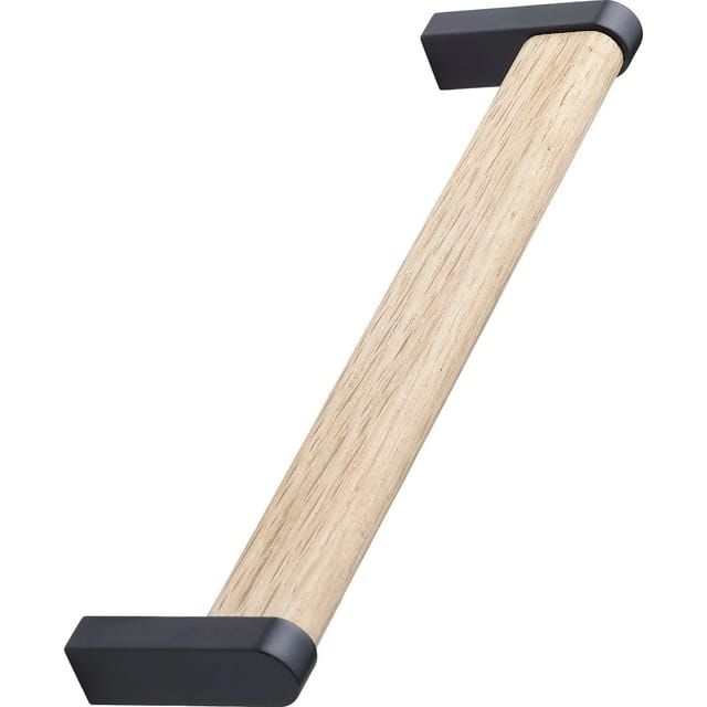 Griff Holz Metall Crossing LA160 - Möbelgriff aus Metall und Holz - Sockel Metall, Griff Holz, Zinkdruckguss schwarz matt, Eiche lackiert - Furnipart