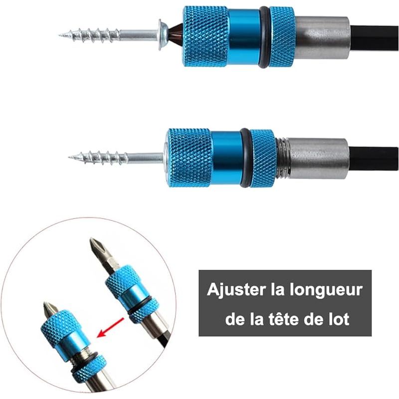 3-teiliger Magnetischer Bithalter Mit Einstellbarer Schraubtiefe, 1/4"-sechskantschaft, Inklusive 3 Ph2-schraubendreherköpfen Für Trockenbau (blau)