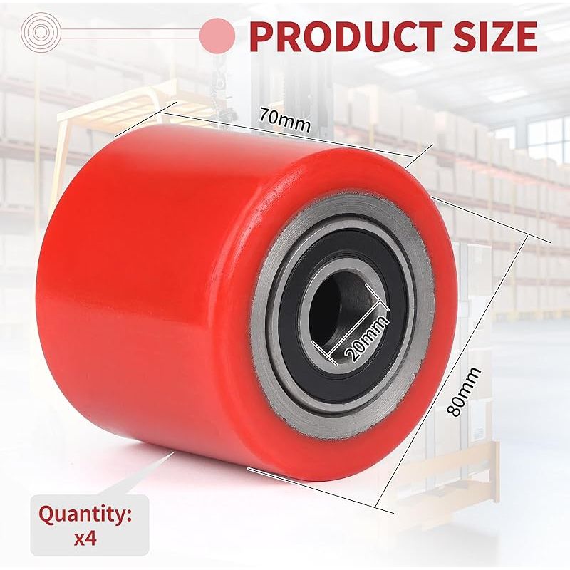 Satz Mit 4 Polyurethan-hubwagenrädern 80 X 70 Mm, 20 Mm Achse, Maximale Traglast 600 Kg, Mit Kugellagern Für Hubwagen