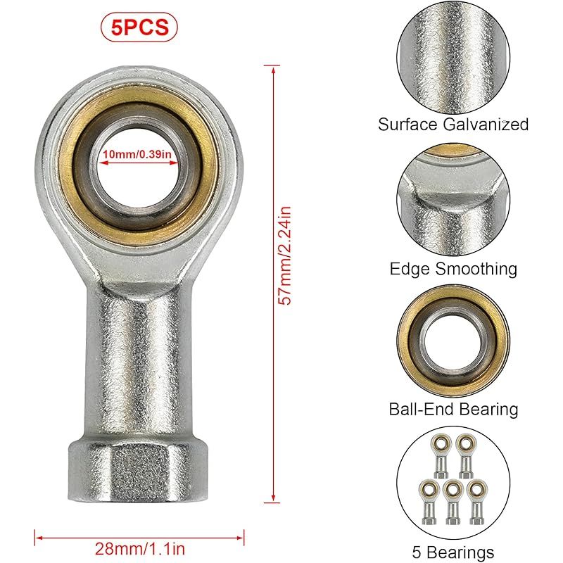 Satz Mit 5 Kugelgelenken, M10 × 1,5 Mm, Rechtsgewinde, Sphärische Gleitstangenenden, Si10t/k, Für Verschiedene Mechanische Geräte