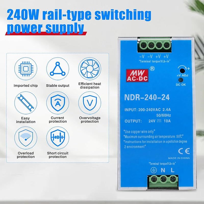 Din Power 240w Schienenschaltnetzteil 24v Netzteil Für Ac-eingang 100-220v 2,4a, Dc-ausgang 24v 10a Mehrere Schutzfunktionen Industriemodell Ndr-240w-24v.