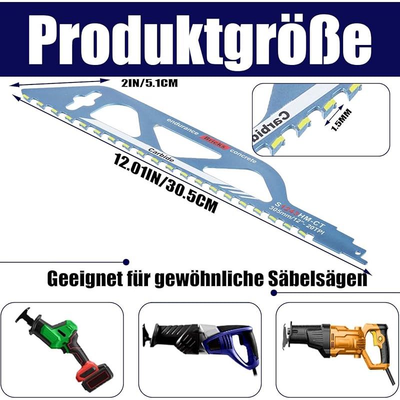 Pcs Lame Scie Sabre Brique,305 Mm Lame Scie Sabre Professionnelles, En Acier Au Carbure Pour Bois, Métal,parpaing Beton Cellulaire Et Brique (s1243hm)