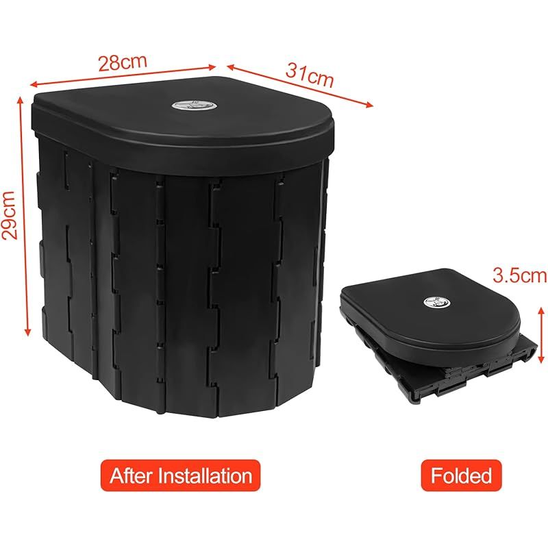 Tragbare Schwarze Campingtoilette, Faltbare Campingtoilette Mit 2 Rollen Biologisch Abbaubaren Toilettenbeuteln, Hygienischer Eimer Für Camping, Maximale Traglast 150 Kg, Geeignet Zum Angeln, Wandern