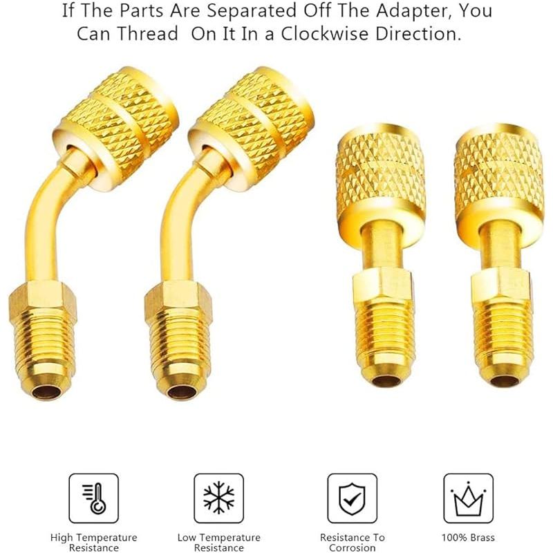 R410a 5/16" Sae-innengewinde Auf 1/4" Sae-außengewinde-bördeladapter Für Klimaanlagen – 1 Gerades Rohr + 1 Winkelstück