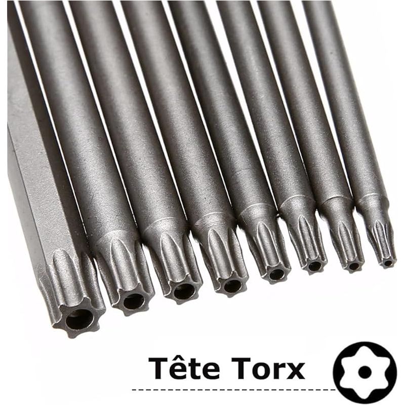 Set Mit 8 Langen Torx-bits, 200 Mm Sechskantschaft, Manipulationssicher, Magnetisch, T8, T10, T15, T20, T25, T27, T30, T40 Für Schraubendreher Und Bohrmaschinen
