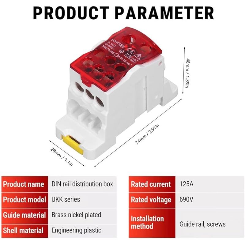 Elektrischer Klemmenblock, Ukk125 Din-schienen-klemmenblock, 690v-verteilerblock, Für Verteilerschränke Und Hochspannungsschränke (rot)