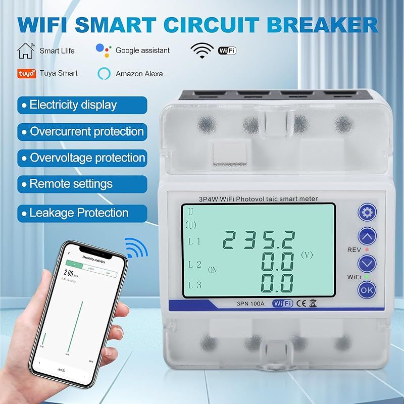 Dreiphasiger 100a 380v Ac Smart Meter, 3-phasiger Wlan-bidirektionalzähler Mit Schutz Vor Spannungsasymmetrie, Phasenausfall, Überstromverzögerung Und Unterspannung.