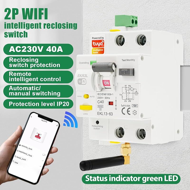 40a Wifi Fehlerstromschutzschalter Automatische Rückstellung Intelligenter Fehlerstromschutzschalter 220v 2p Leckstromschutz Tuya-steuerung Automatische Reaktivierung.