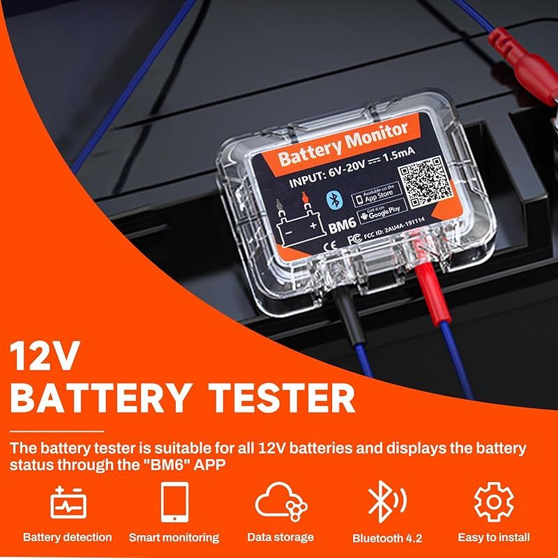 12v-batterie-controller Mit Bluetooth 4.2, Batterieschutz, Dc 6v-20v-batteriemonitor, Echtzeit-batteriestatusüberwachung Mit Kurzschluss- Und Verpolungsschutz