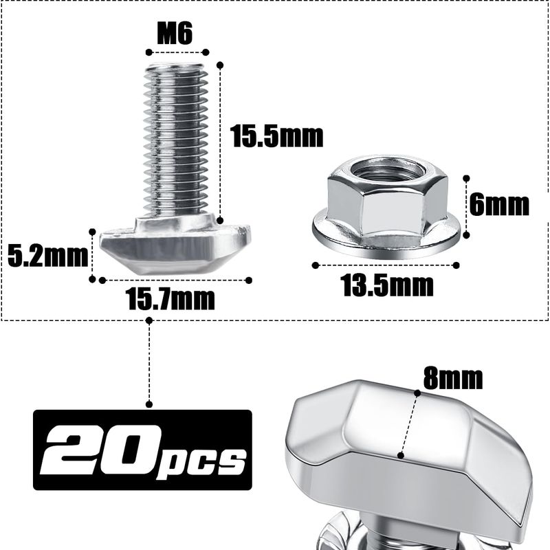 M6 X 16 Edelstahl-hammerkopfschrauben Mit Hammerkopfmuttern Und Flanschmuttern. M6-doppelgewindeschrauben Für Photovoltaik-montageschienen In Gewächshäusern Und Solarmodulen. Packung Mit 20 Stück.