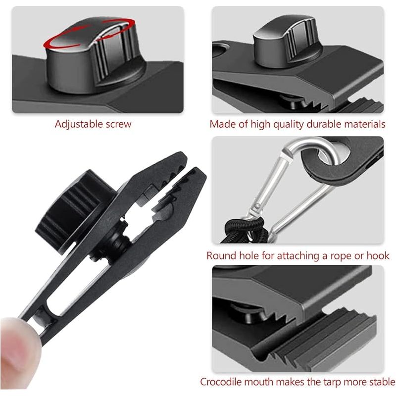 Schwarzes Kunststoff-planenclip-set: 10 Haken, 10 Verbundene Seile Und 10 Karabiner Zur Befestigung Von Pergola-planen Und Zum Spannen Elastischer Seile