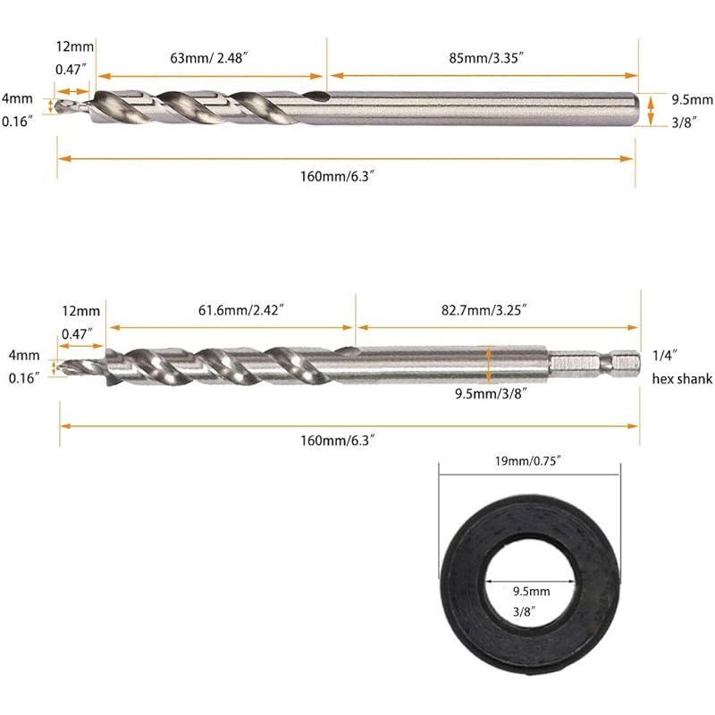 Stück 9,5-mm-taschenlochbohrer, 6,35-mm-sechskant- Und Rundschaftbohrer, Stufenbohrer Für Bohrschablonen Und Bohrführungen