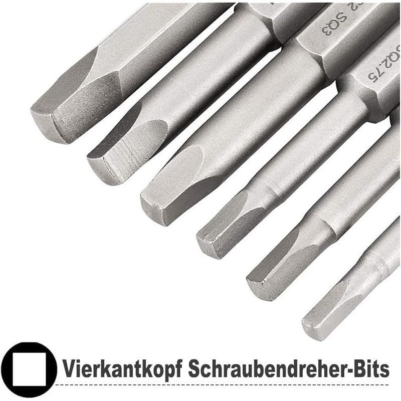Set Mit 12 Magnetischen 50-mm-s2-vierkant-schraubendreherbits Aus Stahl Mit 1/4"-vierkantkopf – Vierkantantrieb Sq1/sq2/sq2/sq2.75/sq3/sq4/sq5
