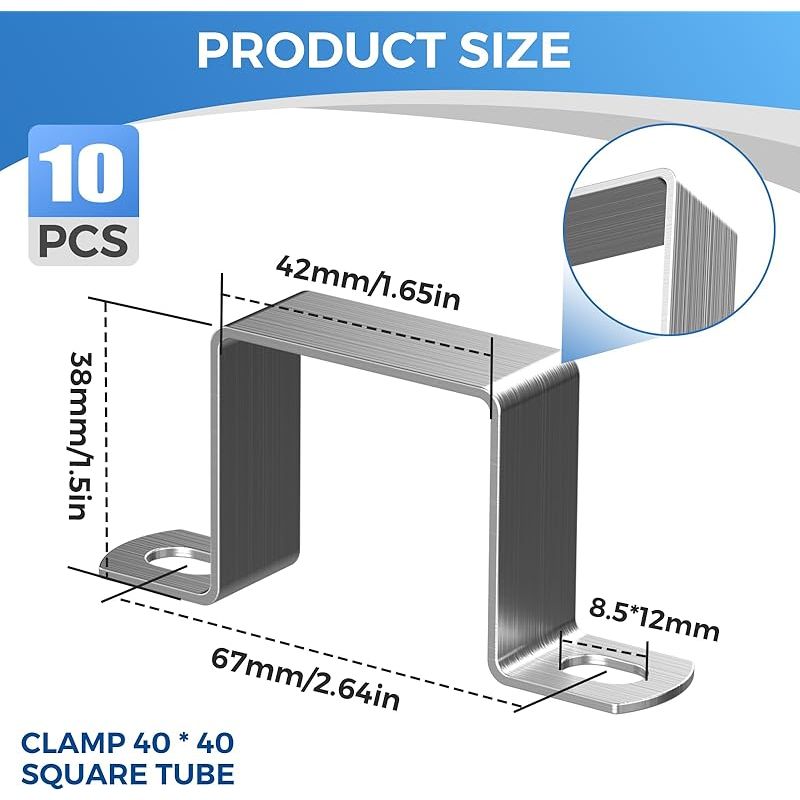 Packung Mit 10 Quadratischen Schlauchschellen Aus Edelstahl 304 – 40 × 40 Mm – Für Eingangstüren, Fenster, Wasserleitungen Und Andere Rohre
