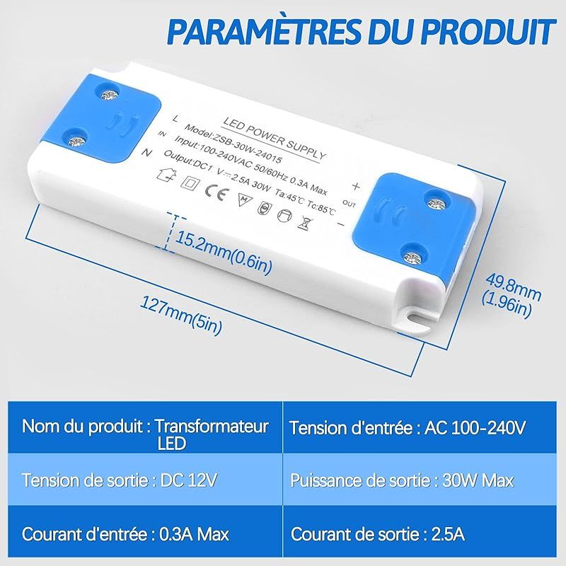 30-w-led-transformator, 220–240 V Eingang, 12 V Dc 1,5 A Ausgang, Konverter Für Mr16-, G4-, Gu5.3-, Gu4- Und Mr11-lampen