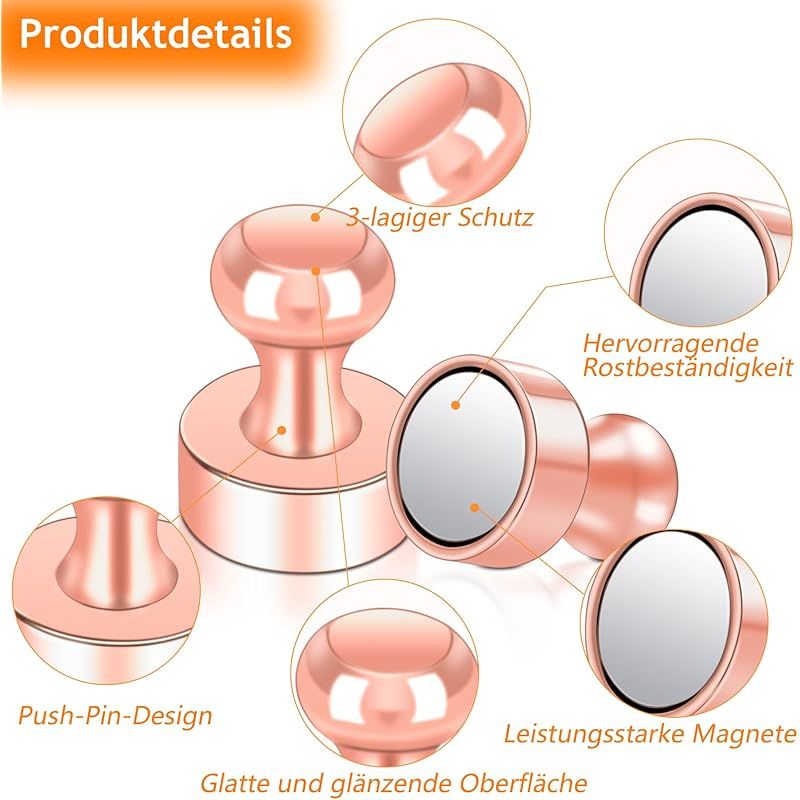 Starke Neodym-magnete, 16er-pack Mini-kühlschrankmagnete, Magnettafel, Kegelmagnete, Lochwand, Pinnwand, Roségold