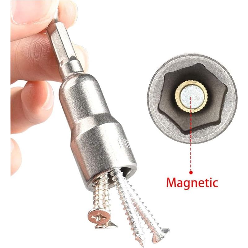 Satz Mit 5 Magnetischen 1/4"-sechskant-steckschlüsseln Für Bohrmaschinen Und Akkuschrauber (13 X 65 Mm)