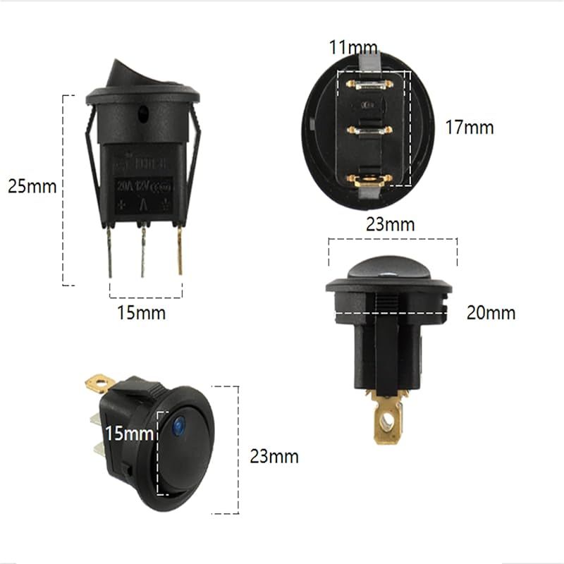 Kcd1-8 12v 20a Blauer Runder Led-lichtschalter, Wasserdichter Wippschalter Für Boote Und Verschiedene Anwendungen, 3-poliger Wasserdichter Lichtschalter Mit Gehäuse (2 Stück)