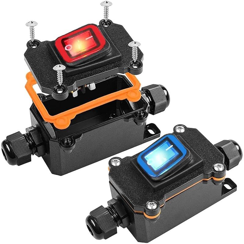 Inline-schalter, Wasserdichter Wippschalter, 12 V Dc 25 A Dpst 4-polig, Ip68-wippschalter Mit Kabel, Offene Doppelloch-einführung (blau)